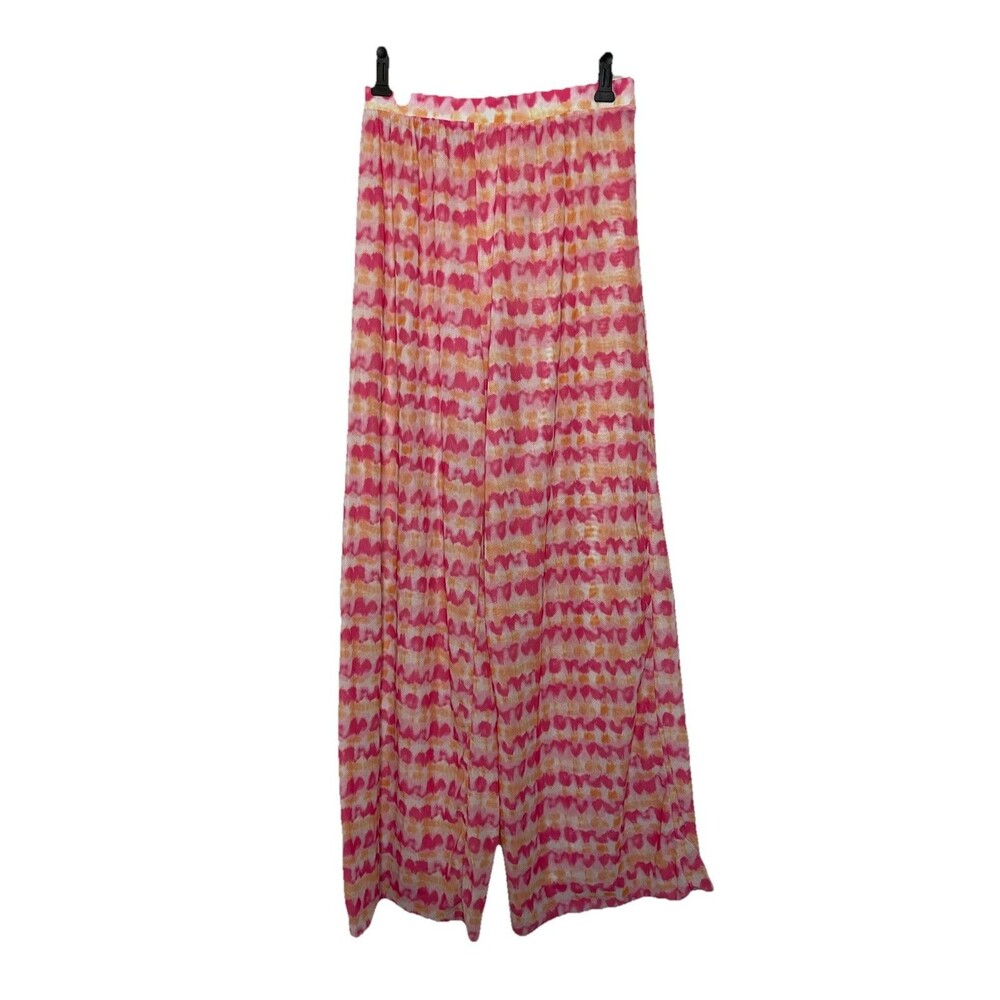 SHEIN Pink Orange Sheer Swim Coverup Pants Wide Leg Hi Rise